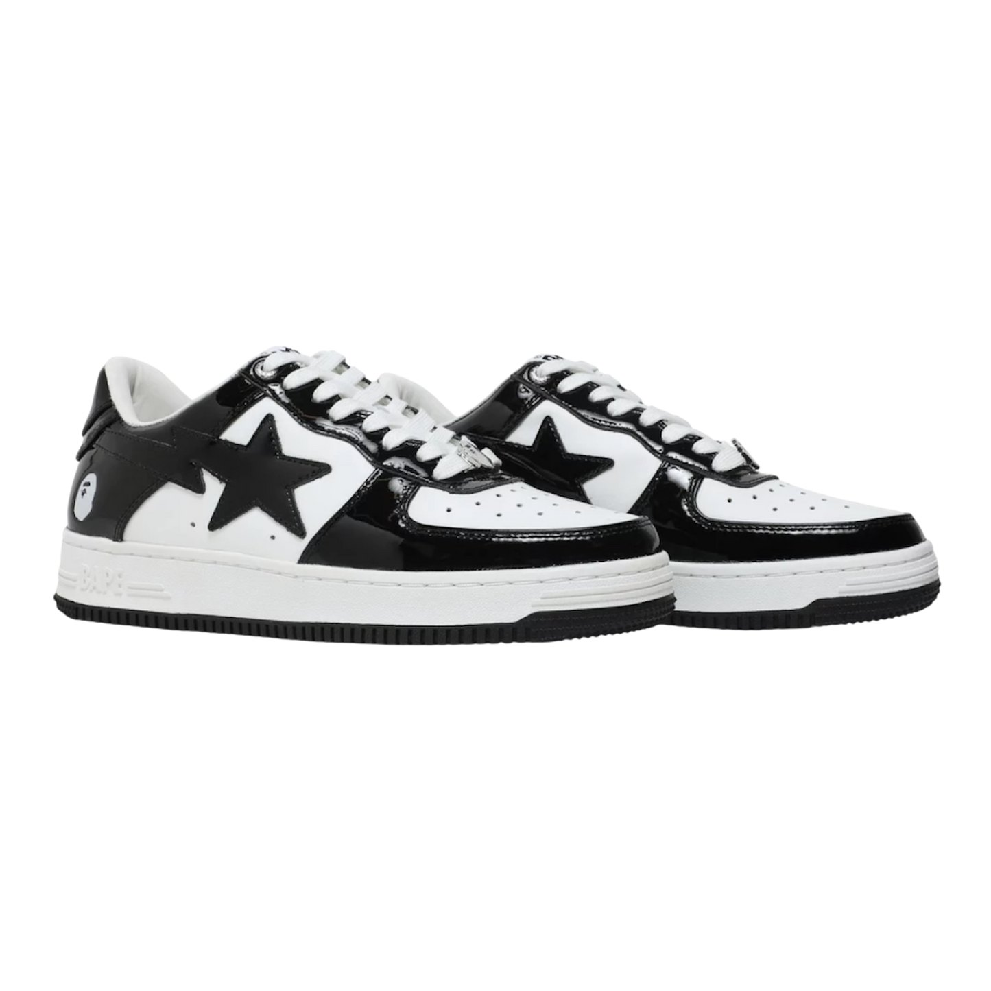 حذاء A Bathing Ape Bape Sta من الجلد اللامع باللونين الأسود والأبيض