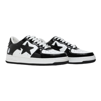 حذاء A Bathing Ape Bape Sta من الجلد اللامع باللونين الأسود والأبيض